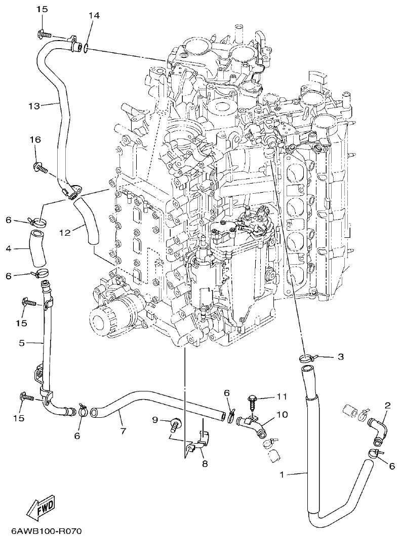 Yamaha 20, F350NCC2 CYLINDER & CRANKCASE 4 parts diagram